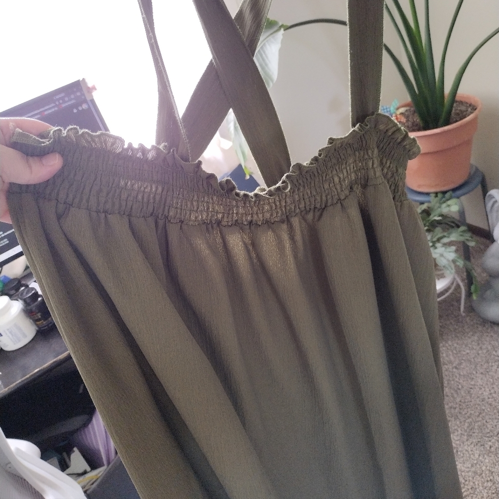 Olive Green Tie Shoulder Suspender Maxi - Picture 3 of 8